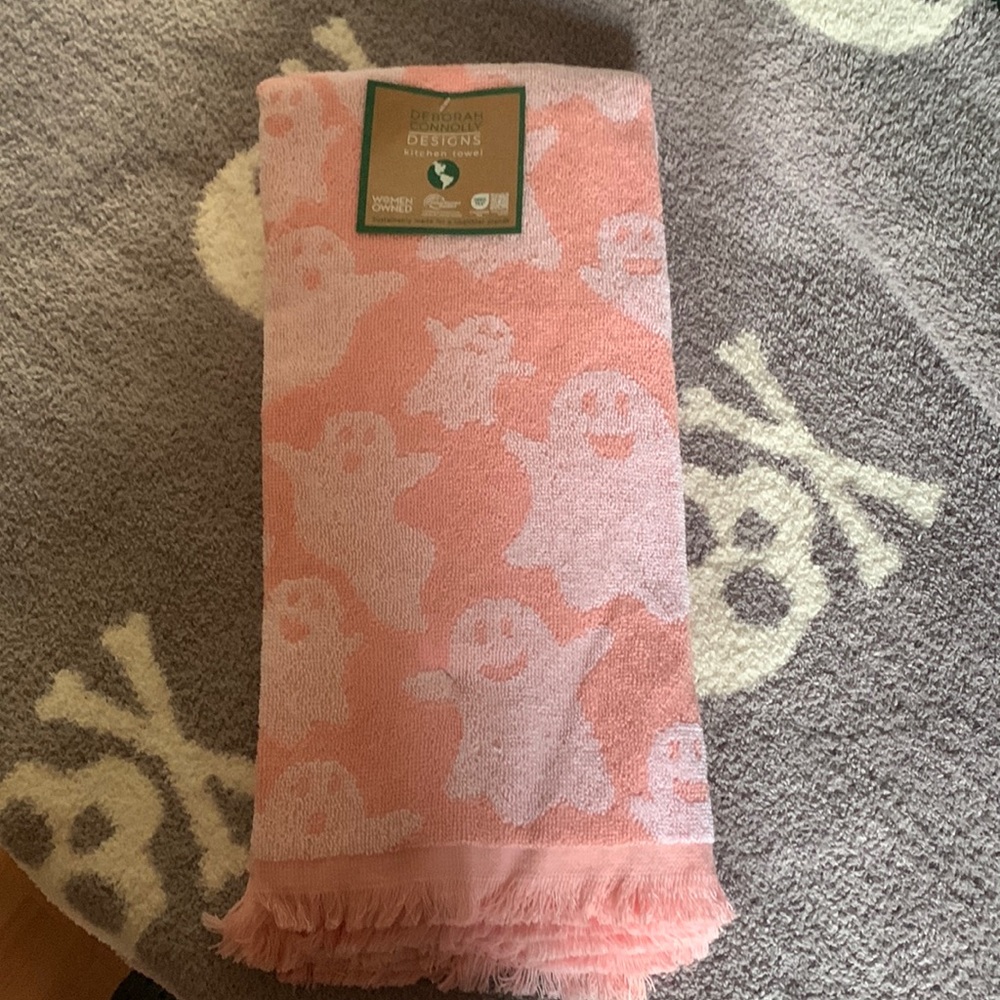 Set Of Two Pink Ghost Kitchen Towels